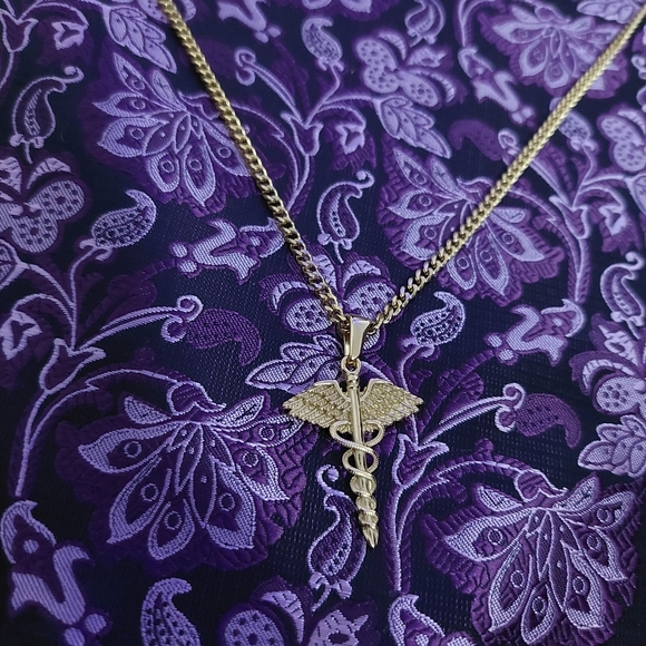 18K Gold Plated Sword Angel Snake With 18K Plated Miami Cuban Link - Picture 5 of 6